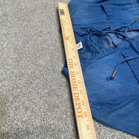 Guess womens denim dress romper sz Xsmall tp stretch pearl button western - Picture 10 of 12